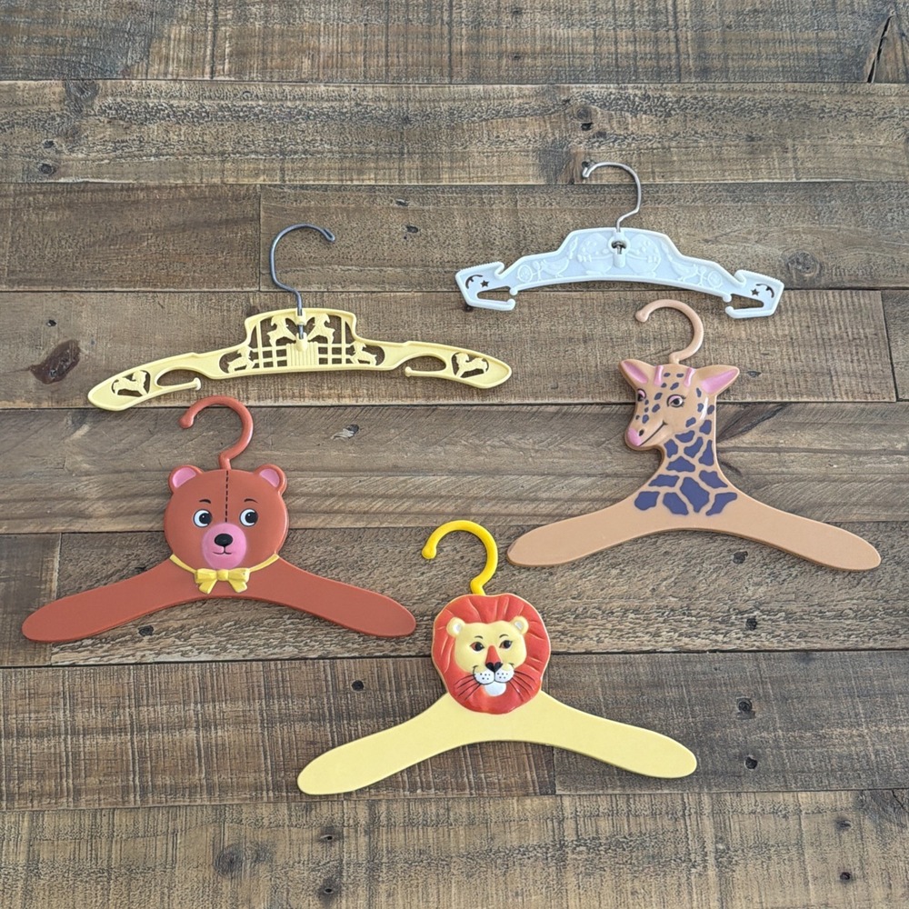 Vintage 90s Child Plastic Hangers Zoo Animals, Lambs And Humpty Dumpty Lot Of 5